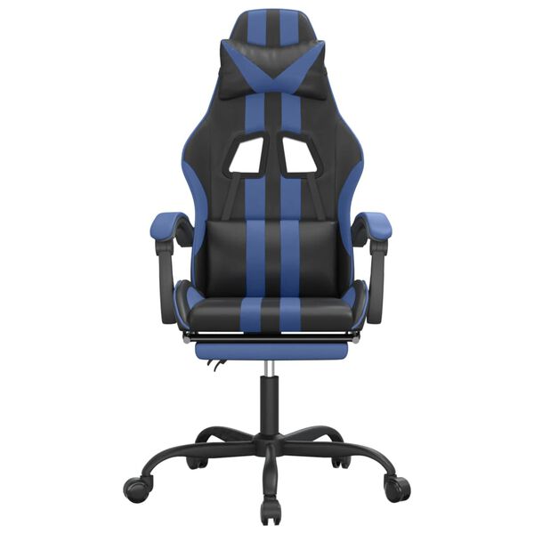 vidaXL Swivel Gaming Chair with Footrest Black&Blue Faux Leather