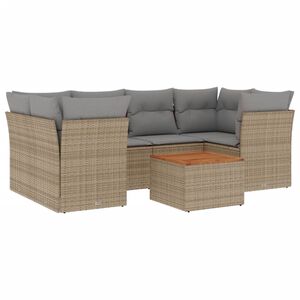vidaXL 7 Piece Garden Sofa Set with Cushions Beige Poly Rattan