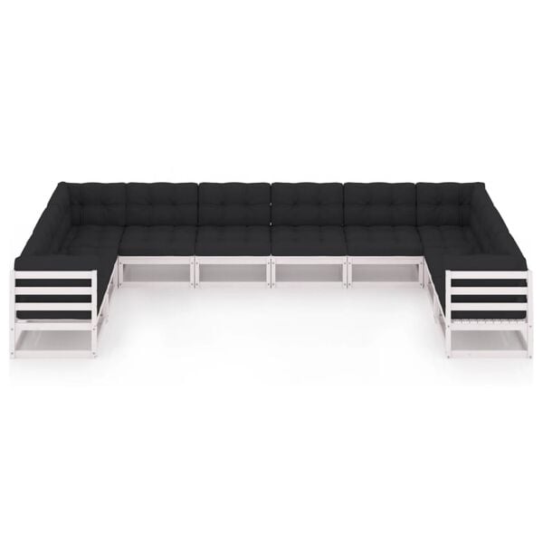 vidaXL 10 Piece Garden Lounge Set with Cushions White Solid Pinewood