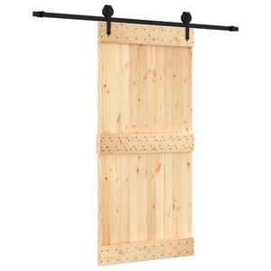 vidaXL Sliding Door Natural and Black 95 x 210 cm Solid Pine Wood