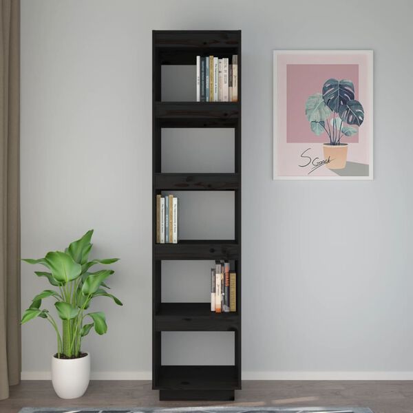 vidaXL Book Cabinet/Room Divider Black 40x35x167 cm Solid Wood Pine