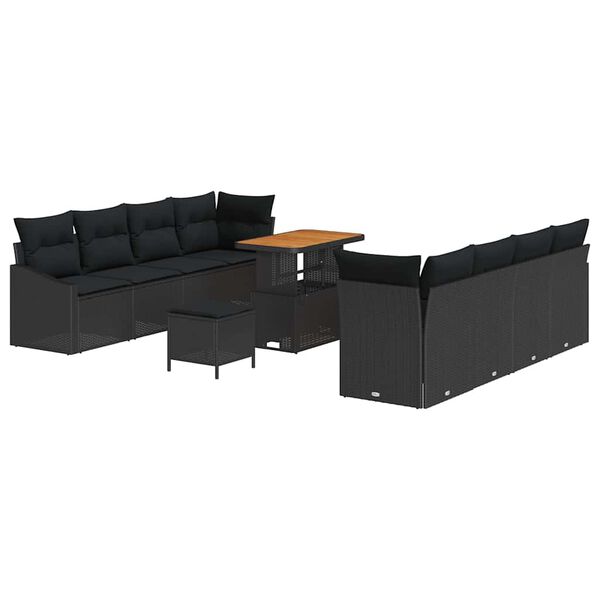 vidaXL Garden Sofa Set with Cushion 11 pcs Black Poly rattan