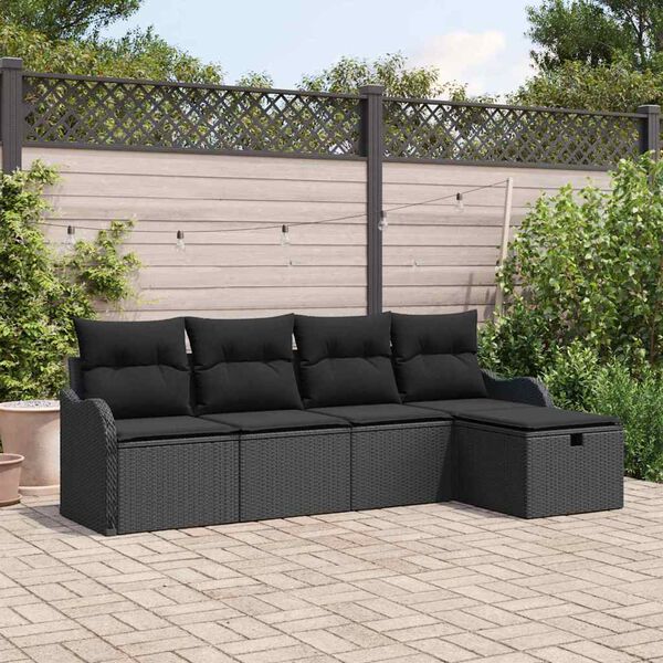 vidaXL Garden Sofa Set with Cushion Manual 5 pcs Black Poly rattan