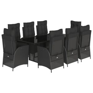 vidaXL 9 Piece Garden Dining Set with Cushions Black Poly Rattan