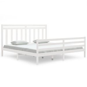 vidaXL Bed Frame | White | Solid pine wood, plywood | Super King | Simple