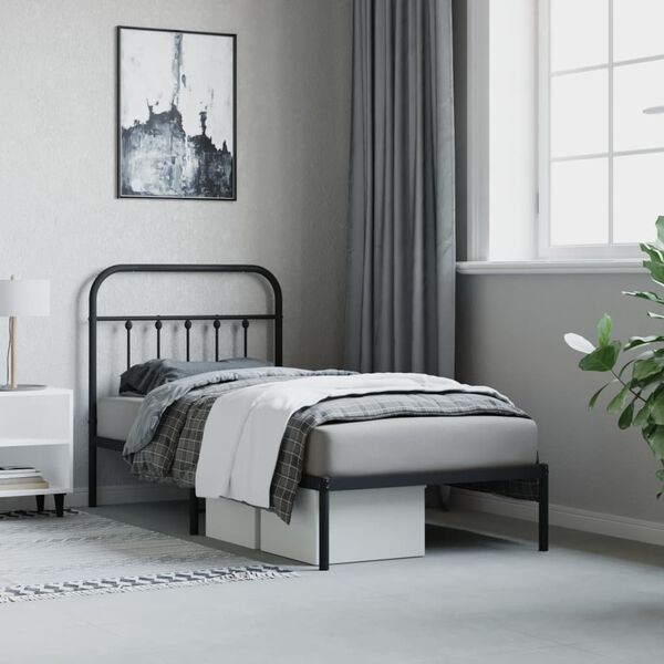 vidaXL Metal Bed Frame without Mattress with Headboard Black 90x190cm