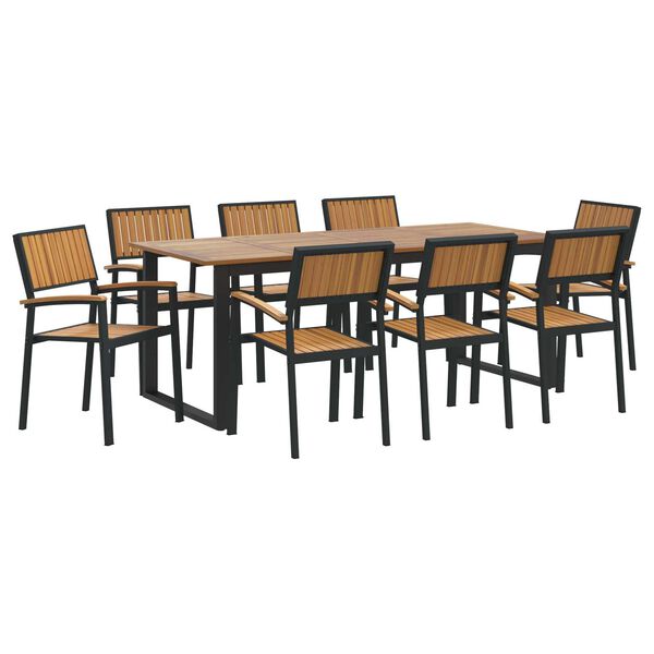 vidaXL Garden Dining Set 9 pcs Black Solid Acacia Wood