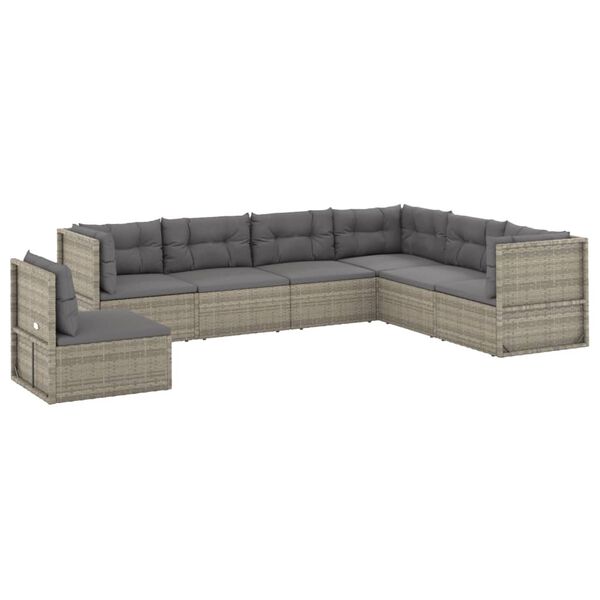 vidaXL 7 Piece Garden Lounge Set with Cushions Grey Poly Rattan