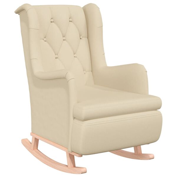 vidaXL Armchair with Solid Rubber Wood Rocking Legs Cream Fabric