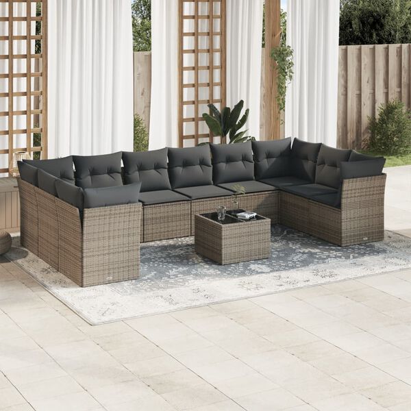 vidaXL 11 Piece Garden Sofa Set with Cushions Grey Poly Rattan