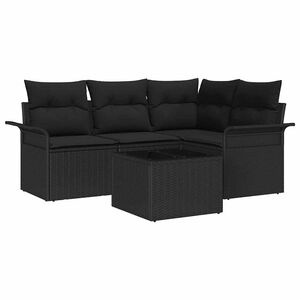 vidaXL Garden Sofa Set with Cushion 5 pcs Black Poly Rattan