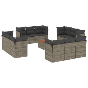vidaXL 13 Piece Garden Sofa Set with Cushions Grey Poly Rattan