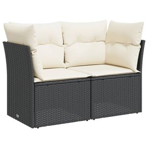 vidaXL Garden Sofa with Cushions 2-Seater Black Poly Rattan