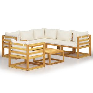vidaXL 7 Piece Garden Lounge Set with Cushion Cream Solid Acacia Wood