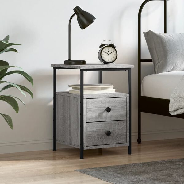 vidaXL Bedside Cabinet Grey Sonoma 34x35.5x50 cm Engineered Wood