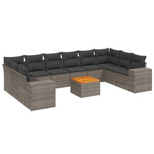 vidaXL 11 Piece Garden Sofa Set with Cushions Grey Poly Rattan