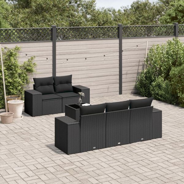 vidaXL 6 Piece Garden Sofa Set with Cushions Black Poly Rattan