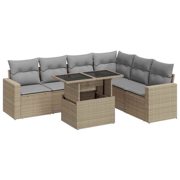 vidaXL 7 Piece Garden Sofa Set with Cushions Beige Poly Rattan
