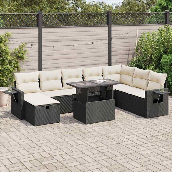 vidaXL 9 Piece Garden Sofa Set with Cushions Black Poly Rattan