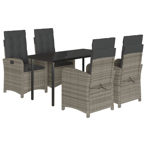 vidaXL 5 Piece Garden Dining Set with Cushions Grey Poly Rattan