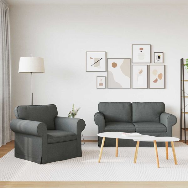 vidaXL Sofa 2 pcs Dark Grey 155 x 82 x 80 cm Fabric