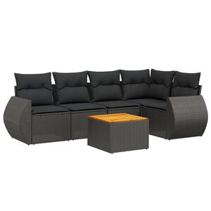 vidaXL 6 Piece Garden Sofa Set with Cushions Black Poly Rattan