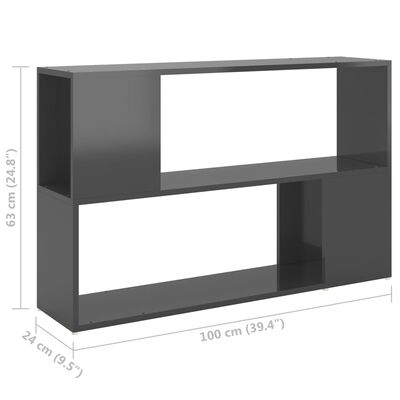 vidaXL Book Cabinet High Gloss Grey 100x24x63 cm Engineered Wood