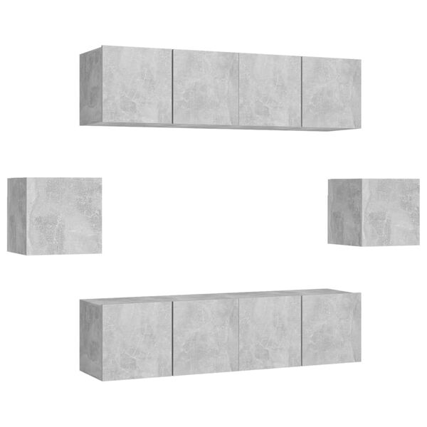 vidaXL 6 Piece TV Cabinet Set Concrete Grey Engineered Wood