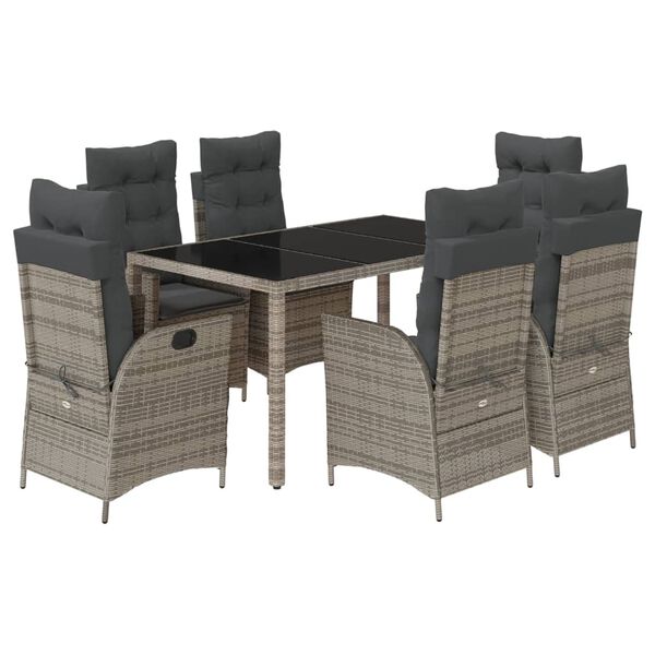 vidaXL 7 Piece Garden Dining Set with Cushions Grey Poly Rattan