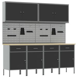 vidaXL Work Cabinet 10 pcs Black and Grey Engineered Wood and Steel