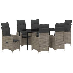 vidaXL Garden Dining Set 7 pcs Grey Poly Rattan