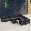 vidaXL 10 Piece Garden Lounge Set with Cushions Black Pinewood