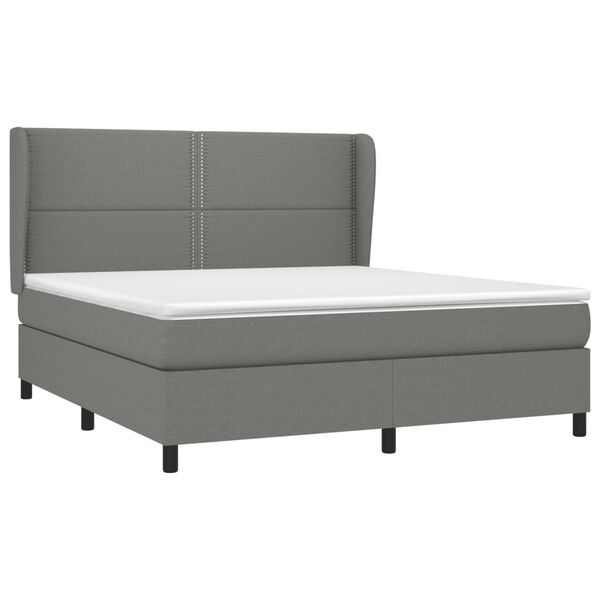 vidaXL Box Spring Bed with Mattress Dark Grey 153x203 cm Queen Size Fabric
