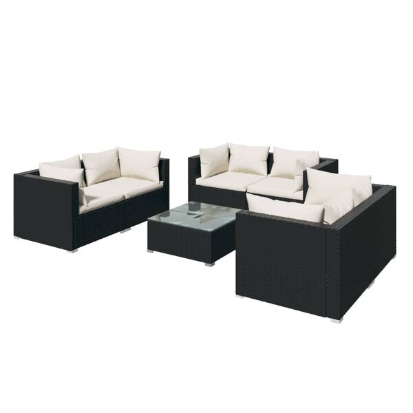 vidaXL 7 Piece Garden Lounge Set with Cushions Poly Rattan Black