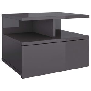 vidaXL Floating Nightstand | High gloss grey | Engineered wood | Compact