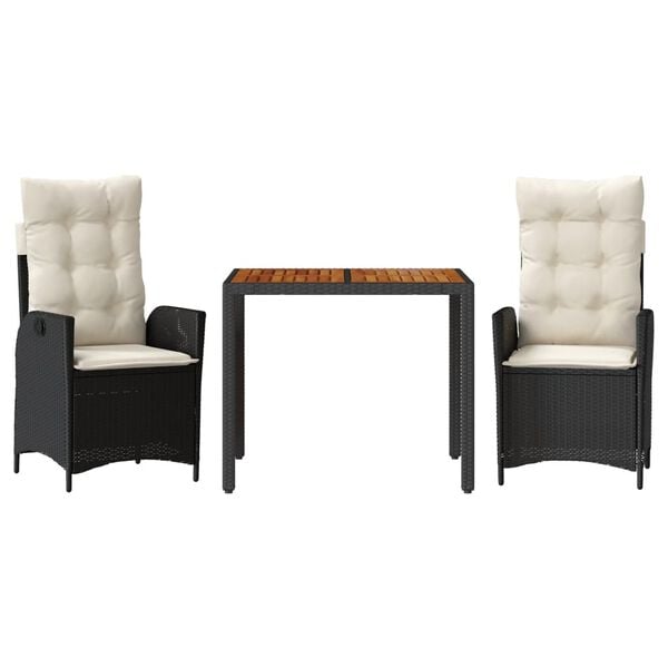 vidaXL 5 Piece Garden Dining Set with Cushions Black Poly Rattan