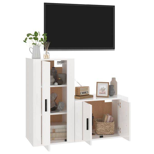 vidaXL 2 Piece TV Cabinet Set High Gloss White Engineered Wood
