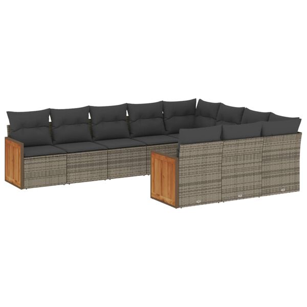 vidaXL 10 Piece Garden Sofa Set with Cushions Grey Poly Rattan