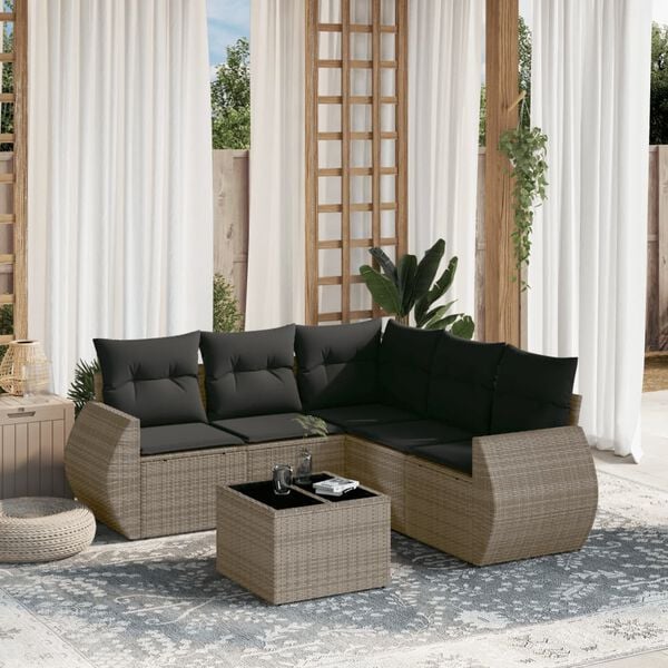 vidaXL 6 Piece Garden Sofa Set with Cushions Grey Poly Rattan