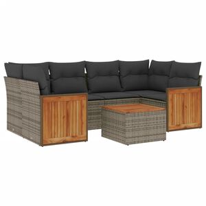 vidaXL 7 Piece Garden Sofa Set with Cushions Grey Poly Rattan