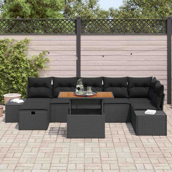 vidaXL Garden Sofa Set Height-Adjustable 8 pcs Black Poly Rattan