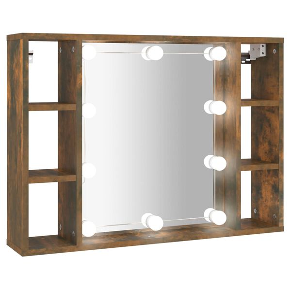 vidaXL Mirror Cabinet with LED Smoked Oak 76x15x55 cm