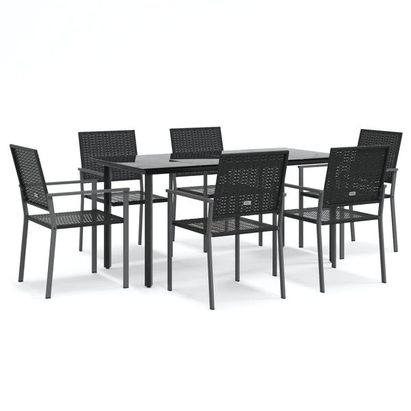 vidaXL 7 Piece Garden Dining Set Poly Rattan and Steel