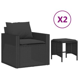 vidaXL 4 Piece Garden Sofa Set with Cushions Black Poly Rattan