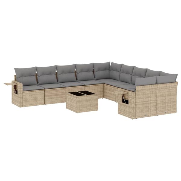 vidaXL 11 Piece Garden Sofa Set with Cushions Beige Poly Rattan