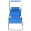 vidaXL Folding Sun Lounger with Canopy and Wheels Steel Blue