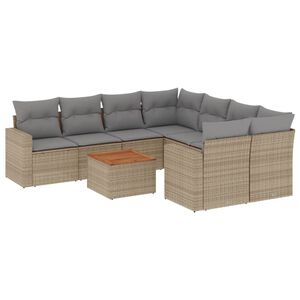 vidaXL 9 Piece Garden Sofa Set with Cushions Beige Poly Rattan