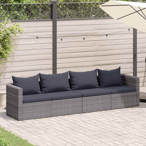vidaXL 4 Piece Garden Sofa Set with Cushions Grey Poly Rattan