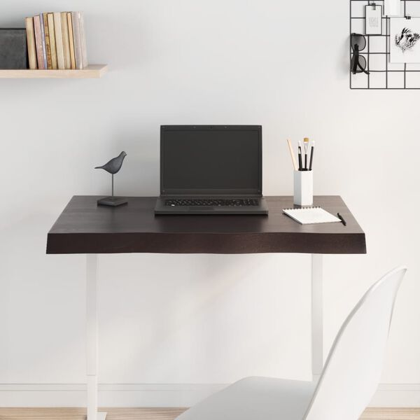 vidaXL Table Top Dark Brown 80x50x2 cm Treated Solid Wood Oak Live Edge