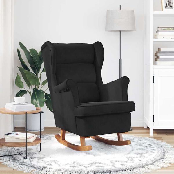 vidaXL Rocking Chair Wingback Black Velvet and Solid Wood